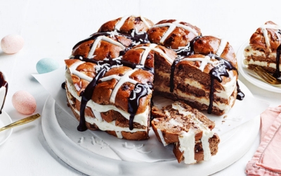 Chocolate and coconut hot cross bun fridge cake